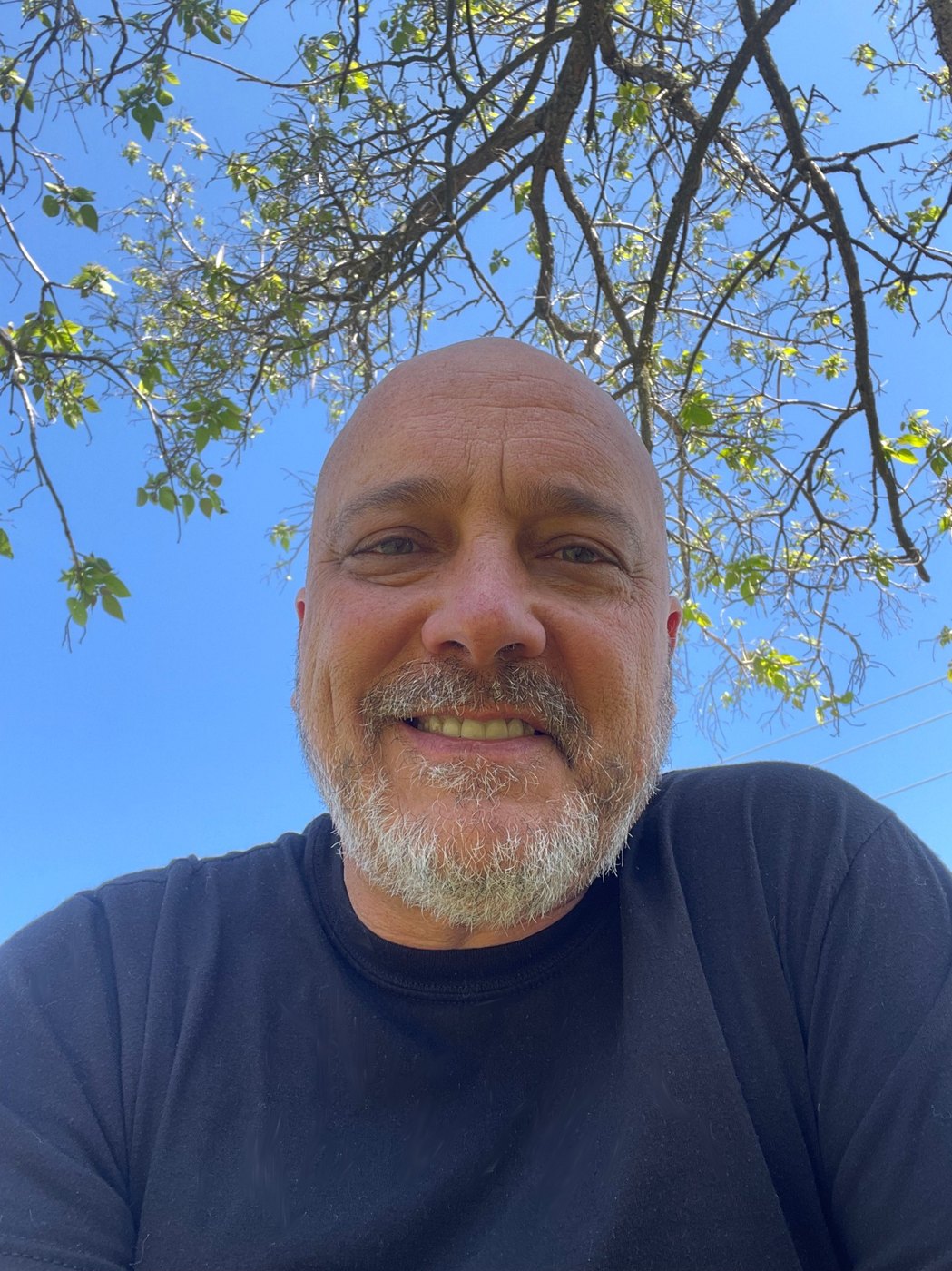 Bob Simpson outdoors under tree branches